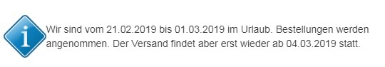 Urlaubshinweis 21.02.-01.03.2019